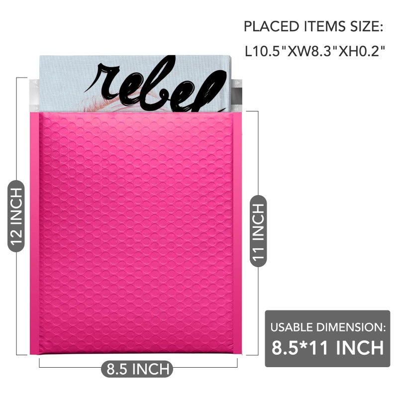 GSSUSA Pink Poly Bubble Mailers 8.5x12 Self-Seal Packaging Bags, Small Business Supplies, Padded Envelopes, Shipping mailer, Mailing Bags, Packaging for Small Business, Pink Bubble Mailer, 25 Pack - Image 3